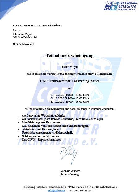 Teilnahmebestätigung Christian Voye CGF