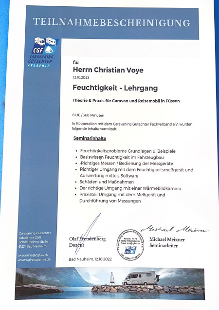 Teilnahmebestätigung CGF Christian Voye Feuchtigkeit Lehrgang