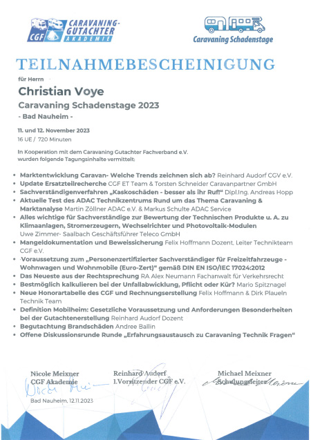 Teilnahmebescheinigung CGF Schadenstage 2023 CGF