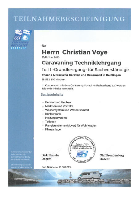 Teilnahmebestätigung CGF Christian Voye Techniklehrgang